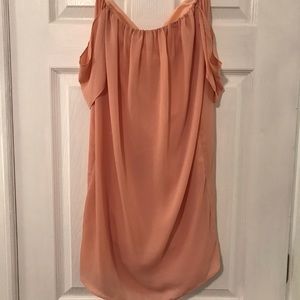 Peach strapless off the shoulder shift dress